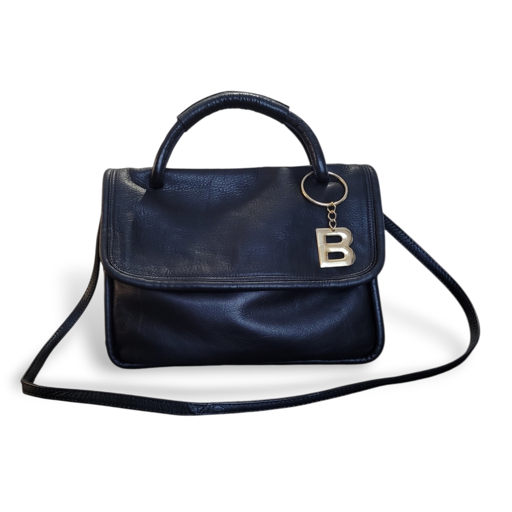 Francesco Biasia Black Leather Shoulder Bag w/ Top Handle & Strap
